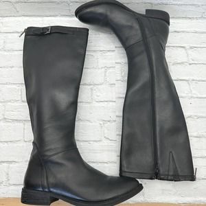 Steve Madden Alara Black Leather Riding Boots Side Back Zipper Adjustable Calf